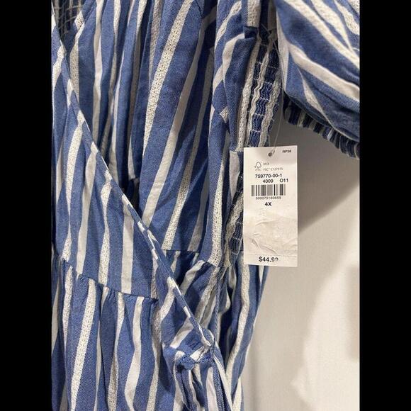 Old Navy Wrap Maxi Dress Womens 4X Blue Striped Puff Sleeve Side Tie Vacation - Picture 5 of 10